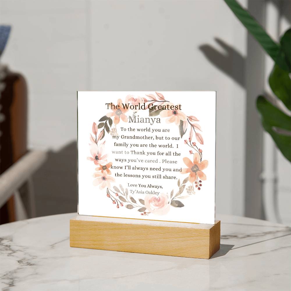 To The World Greatest "Mianya" Acrylic Plaque