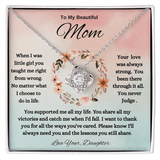 To My Beautiful MOM Love Knot Necklace From Daughter