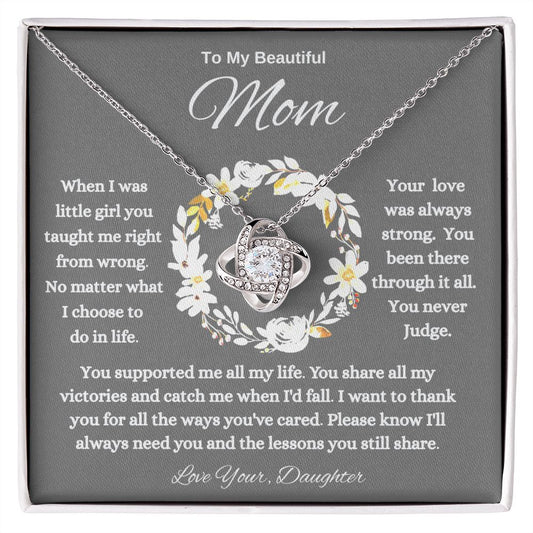 To My Beautiful MOM Love Knot Necklace From Daughter