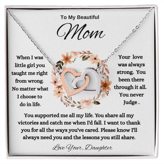 To My Beautiful MOM Interlocking Hearts Necklace