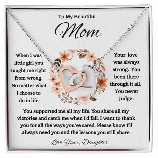 To My Beautiful MOM Interlocking Hearts Necklace