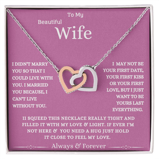 To My Beautiful Wife Interlocking Heart Necklace