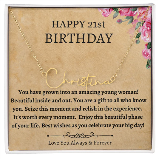 Happy 21th Birthday Signature Name Necklace